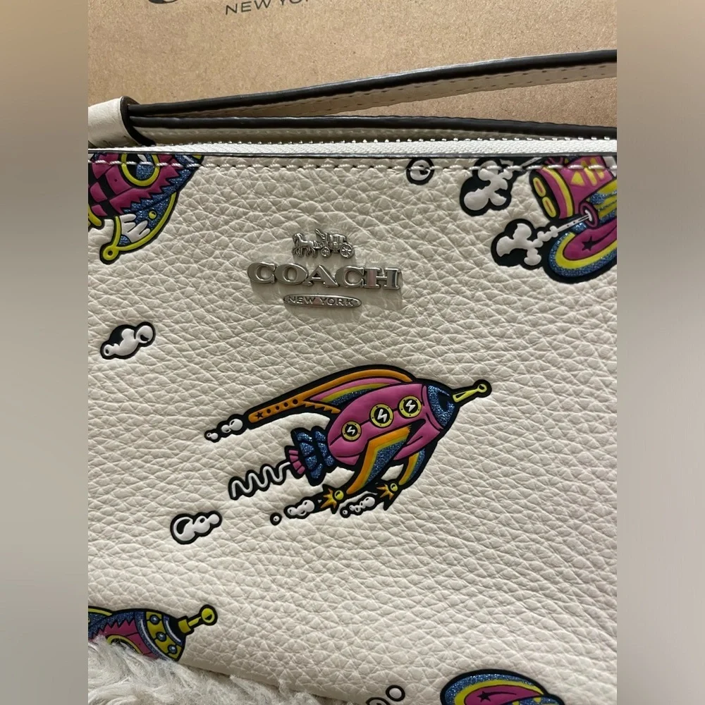 NWT Coach Wristlet Zip Rocket Patterned With Box